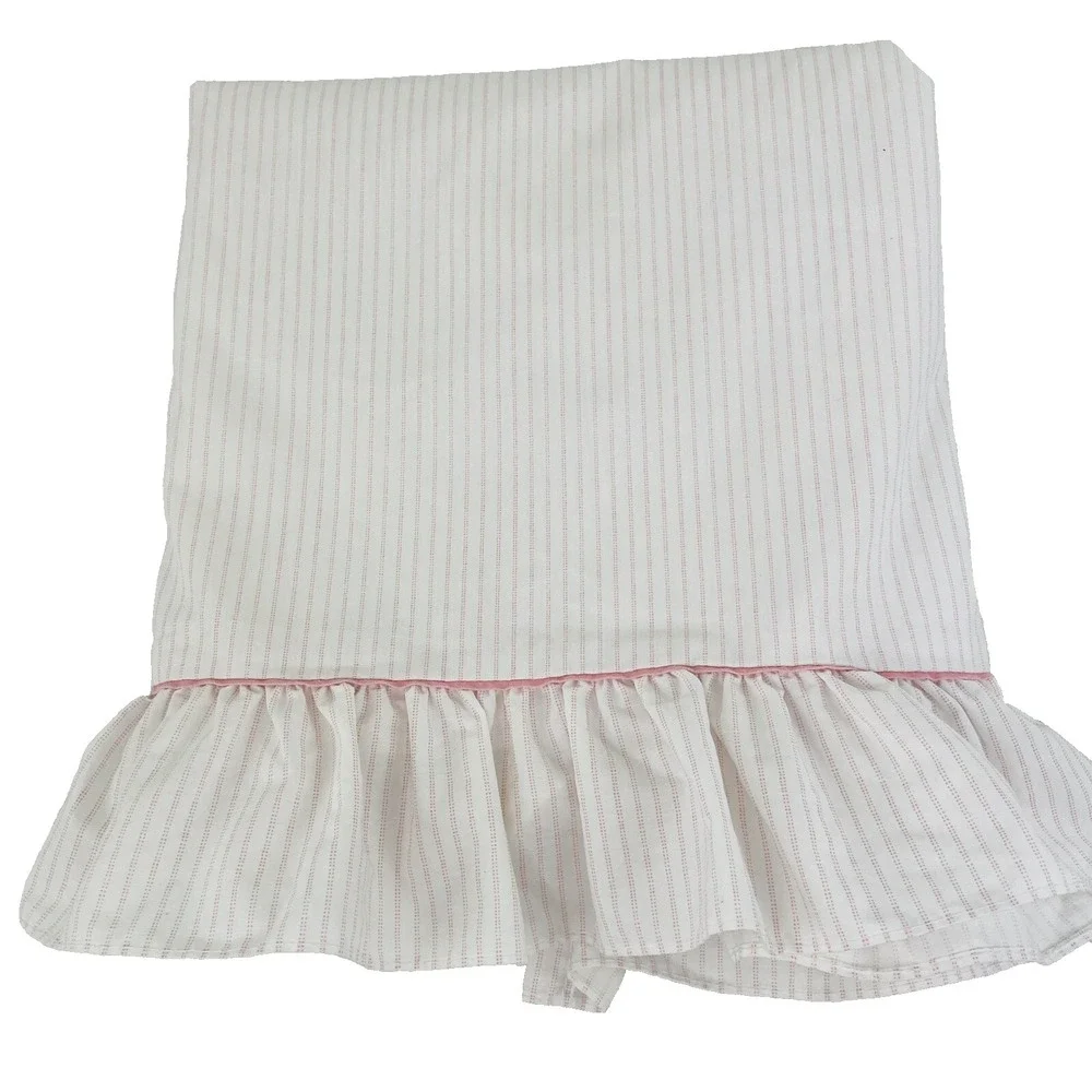 Laura Ashley Pink Stripe Ticking Pink Cotton Poly Full Size Flat Ruffle Sheet